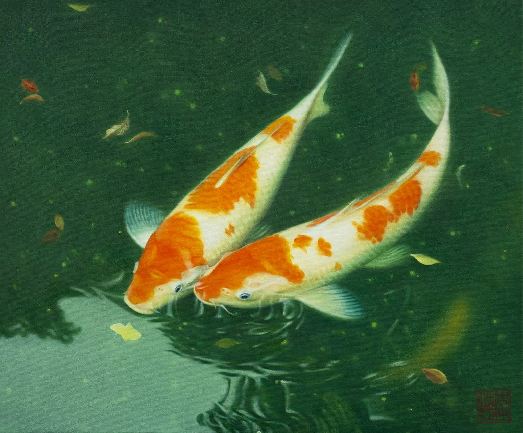 Zhenya Li, Koi-Paar, 50 × 60 cm, Öl auf Leinwand, 2022 Zhenya Li, Koi-Paar, 50 × 60 cm, Öl auf Leinwand, 2022