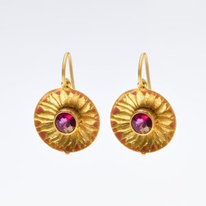 Ohrringe in Gelbgold mit Emaille und Turmalinen