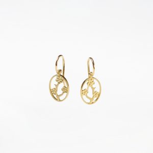 Ovale Ohrhänger mit Blumenzweigen in Gelbgold
